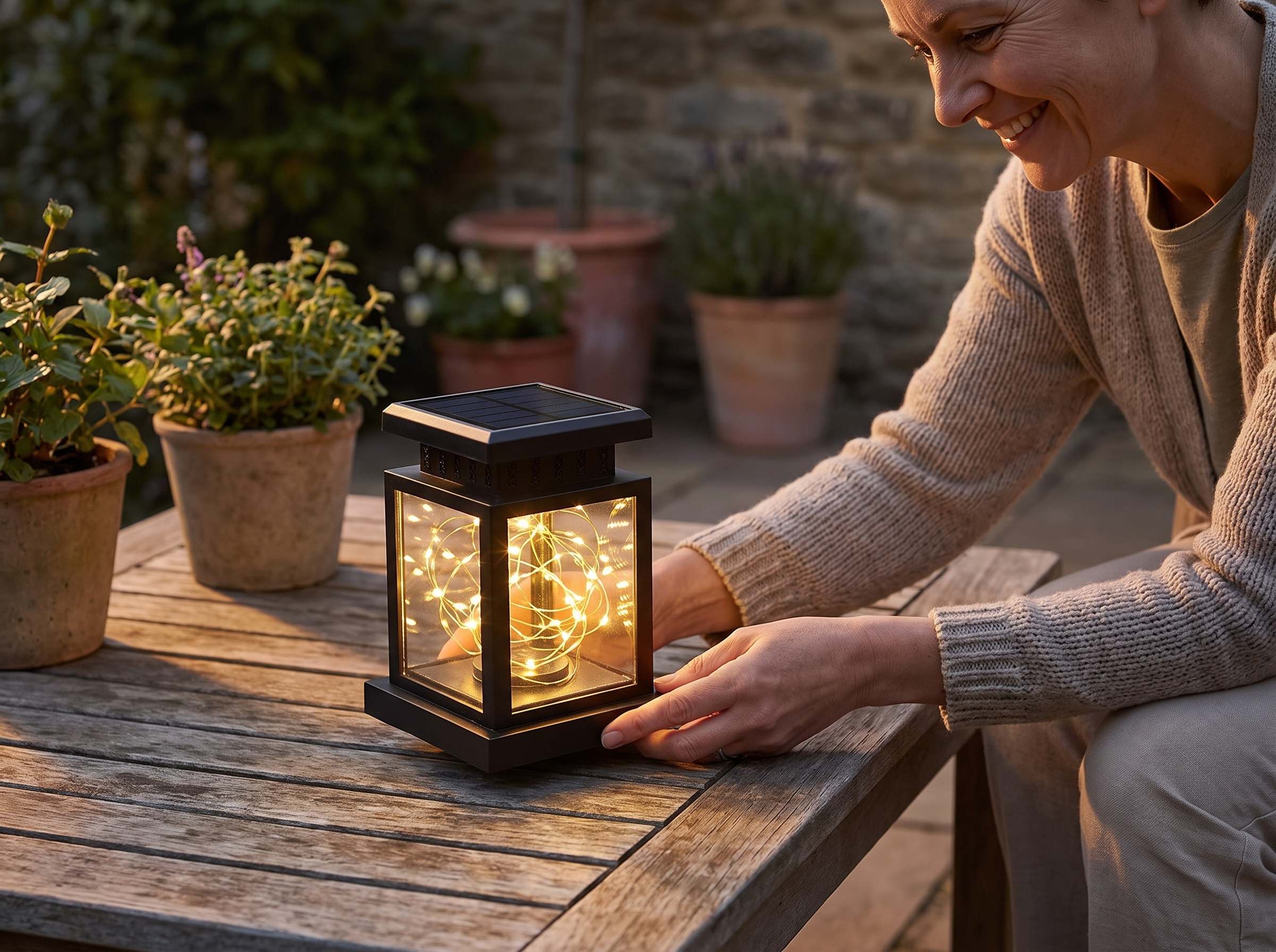 Solar LED Lantern for Garden and Patio – Hanging or Tabletop Outdoor Light shown in natural everyday use at home