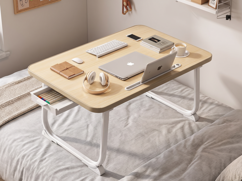 Foldable Small Bedside Desk for Bedroom or Dorm in a realistic home setting