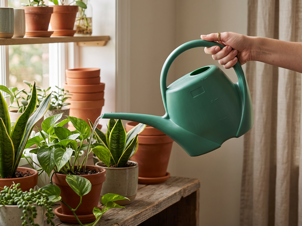 3L Large Plastic Watering Can for Indoor Plants and Garden shown in natural everyday use at home