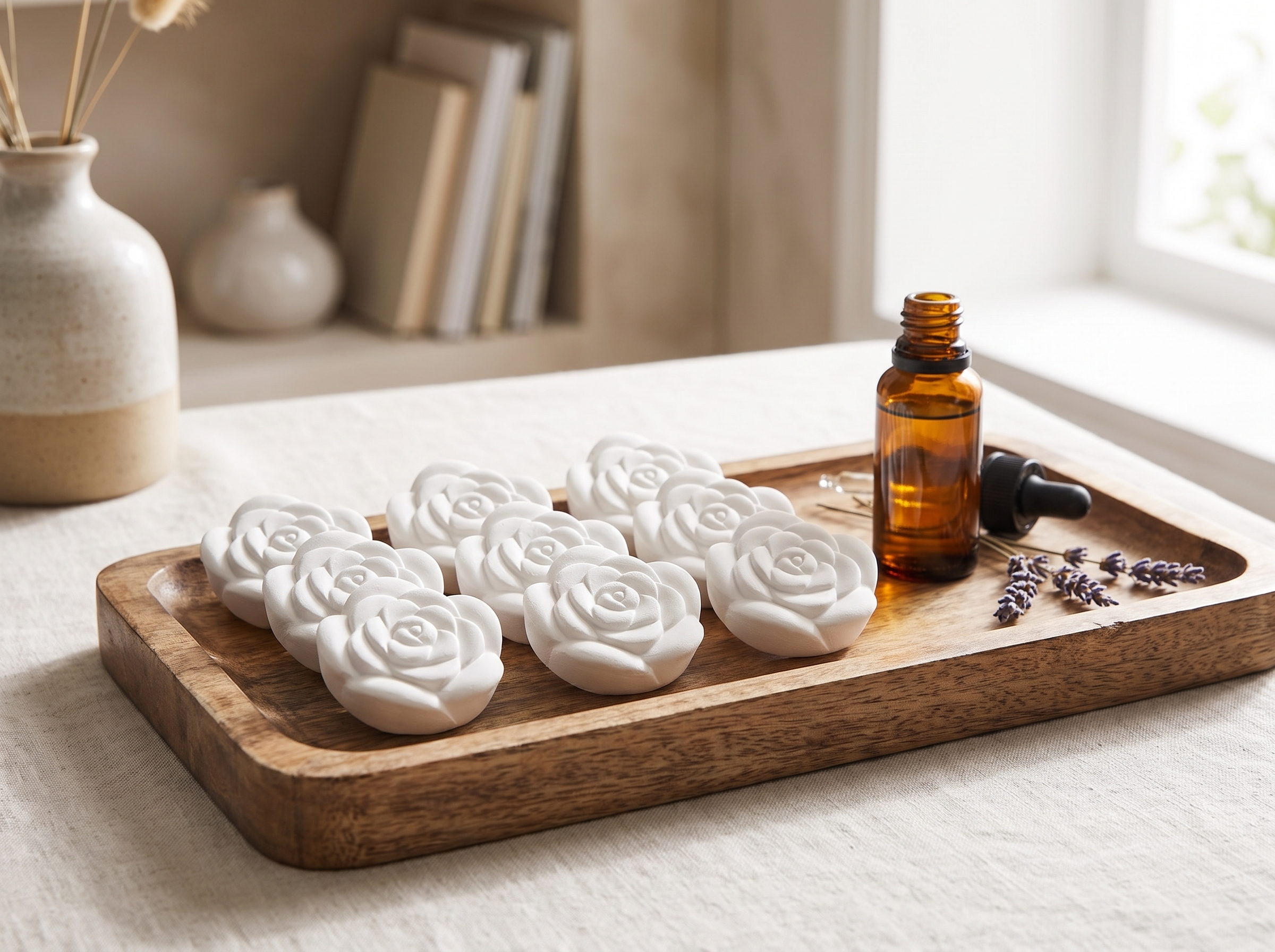 Rose-Shaped Aroma Stones Set – Solid Essential Oil Diffusers, 10-Pack in a realistic home setting