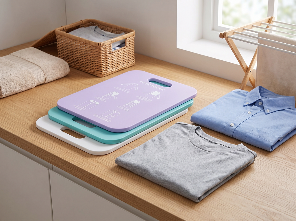 Laundry Folding Board for Shirts, Pants & Tees — Closet Organizer in a realistic home setting